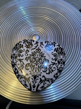 BRIGHTON Heart-Shaped Decorative Tin with Black Damask Pattern
